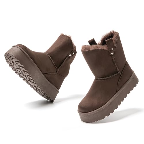JOMIX Damen Winterstiefel Plateau Mini Winter Boots Bequeme Warm Gefüttert Schneestiefel Wasserdicht Rutschfeste Plattform Stiefel (Braun, 39 EU, MD9765) von JOMIX