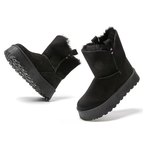 JOMIX Damen Winterstiefel Plateau Mini Winter Boots Bequeme Warm Gefüttert Schneestiefel Wasserdicht Rutschfeste Plattform Stiefel (Schwarz, 39 EU, MD9765) von JOMIX