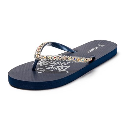 JOMIX Damen-Zehentrenner Sommer Leichte Sandal Flach Pantoletten für Strand Flip Flops Kinder Badeschuhe Damen Glitzer Slippers (Dunkelblau, 39 EU, SD9321) von JOMIX