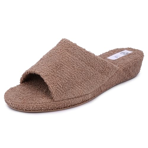 JOMIX Diabetiker Schuhe Hausschuhe Sommer Warme Plüsch Pantoffeln Bequeme Slippers Plüsch Frottee Slipper Damen Offen(Beige 37 EU, ITD1576) von JOMIX