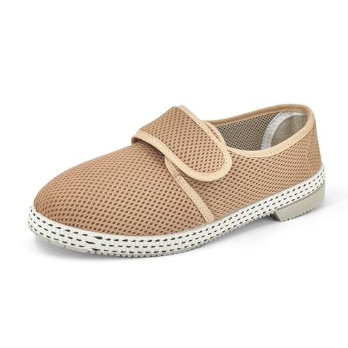 JOMIX Diabetiker Schuhe Herren Orthopädische Pantoffeln Sommer Senioren Hausschuhe mit Klettverschluss Leichte Atmungsaktiv Pantoletten mit Memory Foam Bequeme Slipper (Beige, 40 EU) von JOMIX
