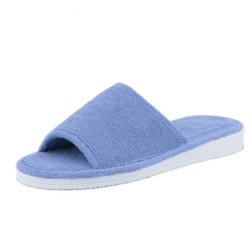 JOMIX Diabetiker Schuhe Sommer Frottee Slippers Offen Pantoffeln Gäste Frottee Slipper Damen-Hausschuhe Puschen Indoor (Denim Blau 38 EU, ES2503) von JOMIX