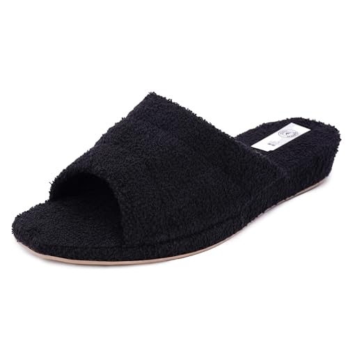 JOMIX Diabetiker Schuhe Sommer Frottee Slippers Offen Pantoffeln Gäste Frottee Slipper Damen-Hausschuhe Puschen Indoor (Schwarz 38 EU, ITD1576) von JOMIX