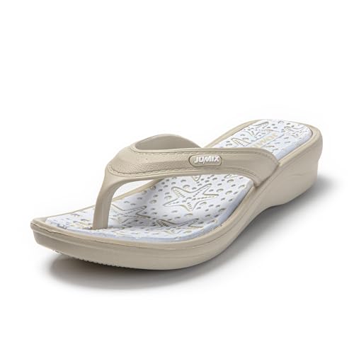 JOMIX Dusch & Badeschuhe Badelatschen Leicht Zehentrenner Damen Bequeme Yoga Fußbett Badelatschen Sommer Strand Schwimmen (Beige, 38 EU) von JOMIX