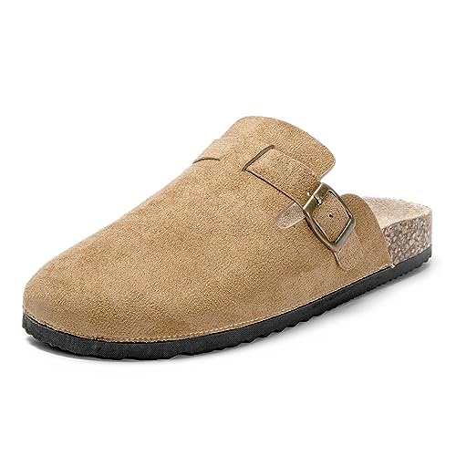 JOMIX Herren Pantoletten Flach Atmungsaktive Clogs Leder Sandalen mit Kork-Fußbett Schlappen Jungen Slipper (Beige, 40 EU, MU8676) von JOMIX