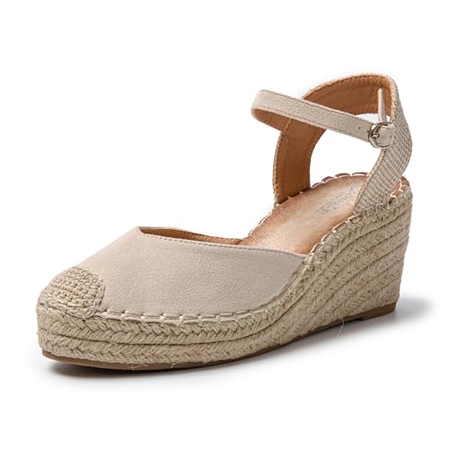 JOMIX Damen Sandaletten Keilabsatze Slip On Leichte Sandalen Sommer Pantoletten Muttertag (Beige, 41 EU, SD9370) von JOMIX