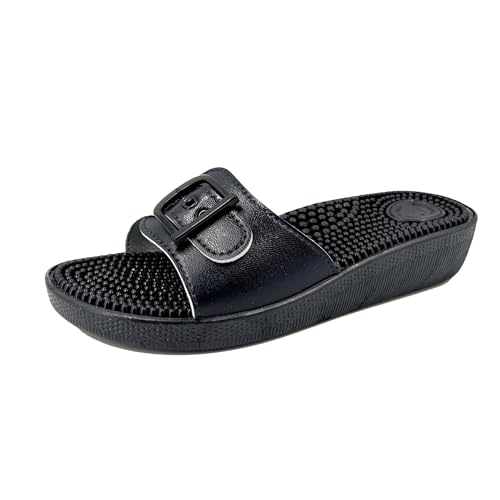 JOMIX Flach Pantoletten Damen Badeschlappen mit Weich Fußbett Frauen Sommer Offene Schuhe Massage Plattform Freizeit Sommerschuhe (Blau, 37 EU, TD2445) von JOMIX