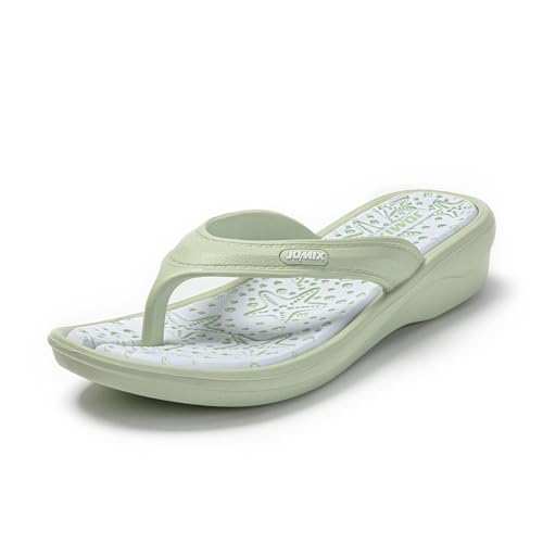 JOMIX Flip Flops Damen Bequeme Zehentrenner Sommer Beach Pool Sandalen Badelatschen Plateau Pantoletten Slipper Slides (Grün, 37 EU) von JOMIX