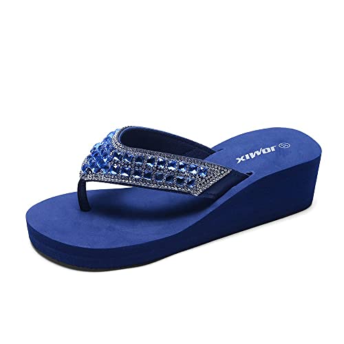 JOMIX Flip Flops Damen 39 Frauen Glitter Slippers Sommer Badelatschen Leicht Pantoletten Damen Dusch & Badeschuhe (02 Marine, 38 EU) von JOMIX