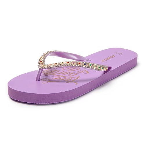 JOMIX Flip Flops Sandalen & Slides für Damen Glitzer Pantoletten Sommer Zehentrenner Strand Mädchen Dusch & Badeschuhe (Lila, 38 EU, SD9321) von JOMIX