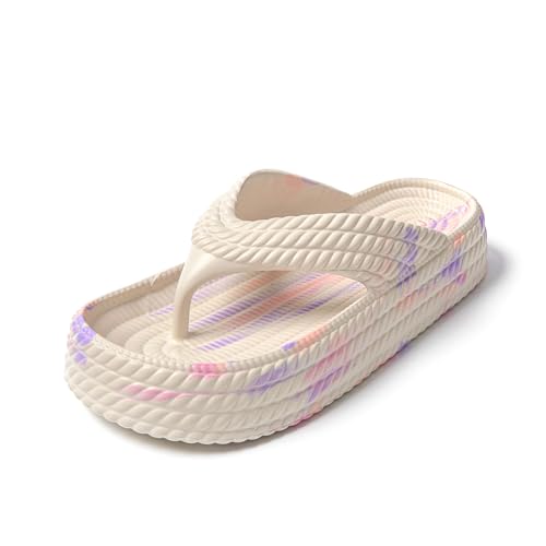 JOMIX Damen Zehentrenner Plateau Flach Flip Flops Sommer Schwimmbad Strand Komfort Strand Plattform Sandalen Badelatschen Rutschfeste Badeschuhe 39 (Weiß, 39 EU, SD9286) von JOMIX