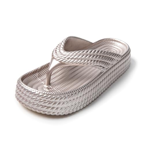 JOMIX Damen Slim Flatform Zehentrenner Pantoletten Sommer Flach Flip Flops für Strand Sandalen Strandsandalen Dusch und Badeschuhe (Sliber, 36 EU, SD9286) von JOMIX