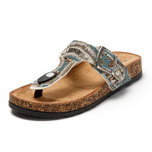 JOMIX Damen Zehentrenner Glitzer Flach Flip Flops Sommer Schwimmbad Strand Komfort Strand Plattform Sandalen Badelatschen Rutschfeste Badeschuhe 39 (Weiß, 39 EU, SD9190) von JOMIX