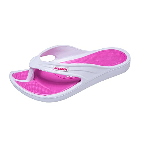 JOMIX Sommer Flip Flops Kinder Jungen Mädchen Schlappen Weiche Sandalen Bunte Badelatschen Badeschlappen Schwimmbad Meer Strand (Weiß Fuchsia, 30 EU) von JOMIX