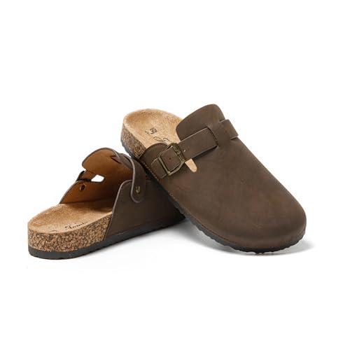 JOMIX Gartenschuhe Damen rutschfeste Gummisohle Clogs Verstellbare Schnalle Hausschuhe Warme Elegant Pantoffeln Flach Puschen (MD9516-9, Braun, 36 EU) von JOMIX