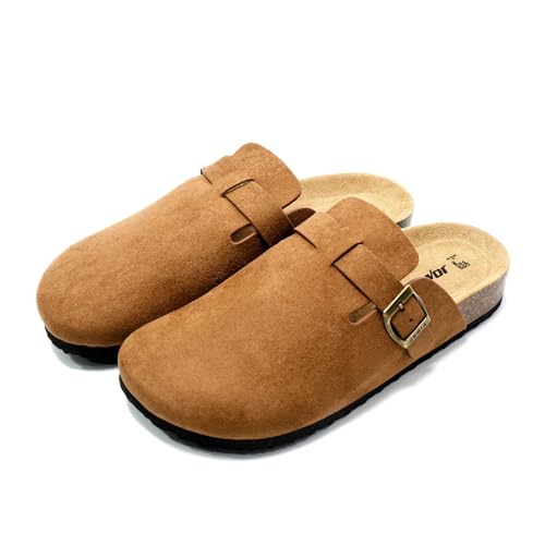 JOMIX Gefüttert Plüsch Hausschuhe für Schwangere Winter Pantoffeln Herren Warm Kuschelhausschuhe Fliz Pantoletten mit Schnallen (Kahki, 43 EU, MU2440) von JOMIX