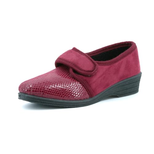 JOMIX Gesundheitsschuhe Damen Orthopädische Sandalen Weiche Keilabsatz Hallux Valgus Schuhe mit Klettverschluss Rutschfeste Hauschuhe (ITD1992, Rot, 39 EU) von JOMIX