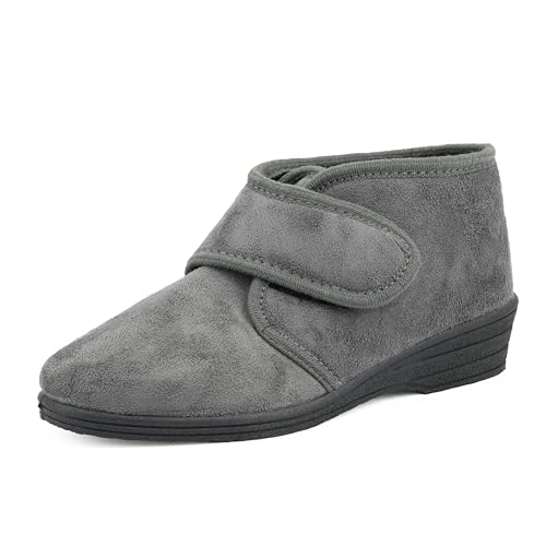 JOMIX Gesundheitsschuhe Damen Senioren Orthopädische Winterstiefel Weiche Keilabsatz Hallux Valgus Schuhe Rutschfeste Baumwollschuhe (ITD1424-5, Grau, 40 EU) von JOMIX