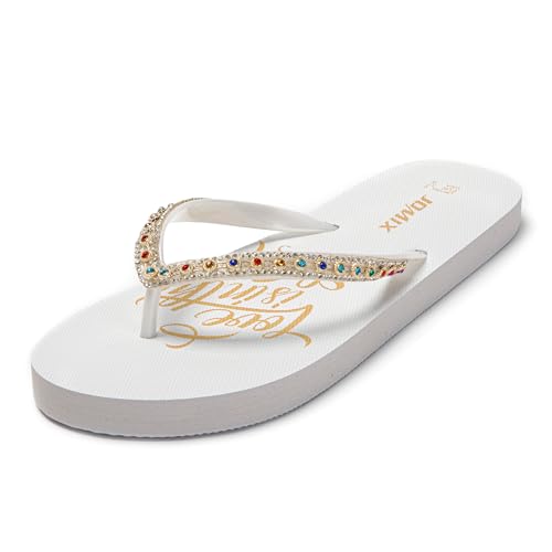 JOMIX Glitzer Pantoletten Leichte Damen-Zehentrenner Sommer Flip Flops Damen Valentinstag Hausschuhe Freizeit Badeschuhe (Weiß, 41 EU, SD9321) von JOMIX