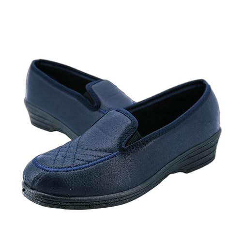 JOMIX Hausschuhe Damen Geschlossen Rutschfest mit Gummisohle - Bequeme Pantoffeln Slipper für Empfindliche Füße und Senioren Leichte Mokassin Hergestellt in Italien ITD2515 Blau 37 von JOMIX