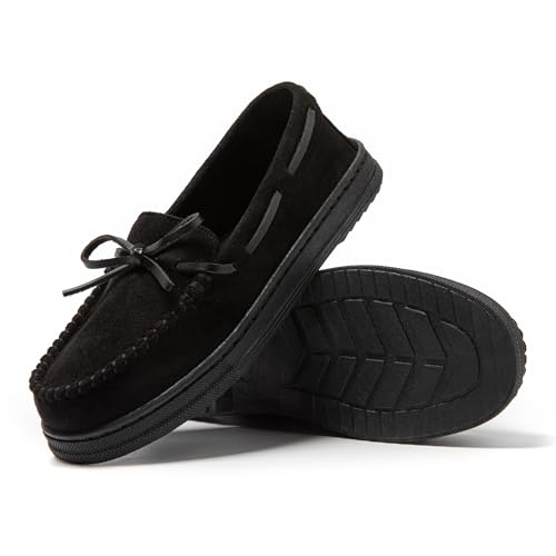 JOMIX Hausschuhe Damen Geschlossene Winter Warm Gefüttert Mokassins Slippers Hlabschue Pantoffeln Unisex Slippers mit Fußbett Pantoffeln mit Fußbett Pantoletten (Schwarz, 41 EU, MD1046) von JOMIX