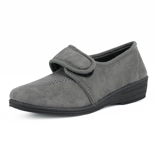 JOMIX Hausschuhe Damen Herbst Senioren Hallux Valgus Schuhe Klettverschluss Rutschfeste Bequeme Gesundheitsschuhe Hausschuhe (Grau 39 EU, ITD1992) von JOMIX