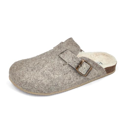 JOMIX Hausschuhe Damen Pantoletten Winter Bequeme Gefüttert Filzpantoffeln Warme Plüsch Geschlossen Clogs Flach Elegant Filz Hausschuhe Made in Spanien (ES2406, Beige, 42 EU) von JOMIX