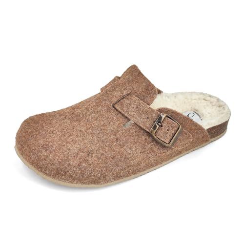 JOMIX Hausschuhe Damen Pantoletten Winter Bequeme Gefüttert Filzpantoffeln Warme Plüsch Geschlossen Clogs Flach Elegant Filz Hausschuhe Made in Spanien (ES2406, Braun, 38 EU) von JOMIX