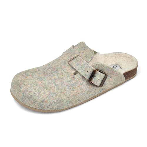JOMIX Hausschuhe Damen Pantoletten Winter Bequeme Gefüttert Filzpantoffeln Warme Plüsch Geschlossen Clogs Flach Elegant Filz Hausschuhe Made in Spanien (ES2406, Hellgrün, 42 EU) von JOMIX