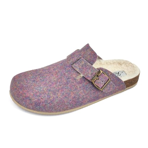 JOMIX Hausschuhe Damen Pantoletten Winter Bequeme Gefüttert Filzpantoffeln Warme Plüsch Geschlossen Clogs Flach Elegant Filz Hausschuhe Made in Spanien (ES2406, Lila, 42 EU) von JOMIX