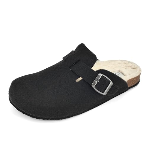 JOMIX Hausschuhe Damen Pantoletten Winter Bequeme Gefüttert Filzpantoffeln Warme Plüsch Geschlossen Clogs Flach Elegant Filz Hausschuhe Made in Spanien (ES2406, Schwarz, 41 EU) von JOMIX