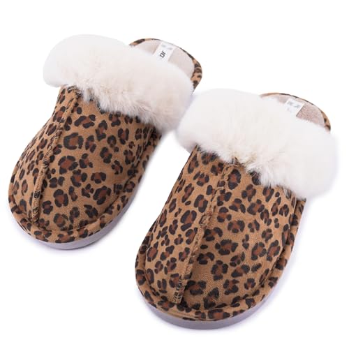 JOMIX Hausschuhe Damen Winter Gefüttert Leopard Pantoffeln Leopardenmuster in Wildleder-Optik Plüsch Warm Weich für Zuhause Rutschfeste Leise Sohle Slippers Slip-On WIS255271 Leopard 36/37 von JOMIX