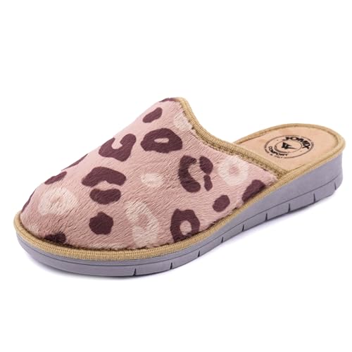 JOMIX Hausschuhe Damen Winter Pantoffeln Gefüttert Rutschfest Leicht Bequem Hüttenschuhe Weich Geschlossen mit Herzmuster Made in Italy ITD2416 Beige 36 von JOMIX