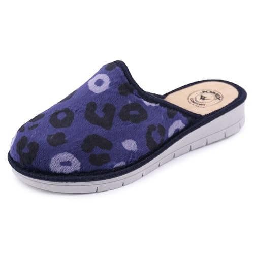 JOMIX Hausschuhe Damen Winter Pantoffeln Gefüttert Rutschfest Leicht Bequem Hüttenschuhe Weich Geschlossen mit Herzmuster Made in Italy ITD2416 Blau 36 von JOMIX