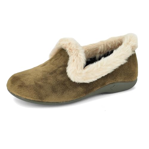 JOMIX Hausschuhe Damen Winter Pantoletten Bequeme Gefüttert Mokassins Warme Flauschig Plüsch Lammfell Pantoffeln Geschlossen Clogs Flach Elegant Hausschuhe Made in Spanien (MD2420, Grün, 39 EU) von JOMIX
