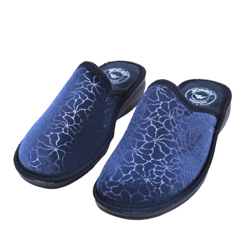 JOMIX Hausschuhe Damen mit Absatz Winter Pantoletten Bedruckte Orthopädische Made in Italy ITD2420 (Blau, 37) von JOMIX