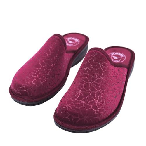 JOMIX Hausschuhe Damen mit Absatz Winter Pantoletten Bedruckte Orthopädische Made in Italy ITD2420 (Rot, 39) von JOMIX