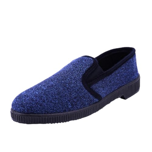JOMIX Hausschuhe Herren Rutschfest mit Gummisohle Warme Pantoffeln Geschlossen Antirutsch für Winter Bequeme Slippers Mokassin ITU2517 Blau 41 von JOMIX