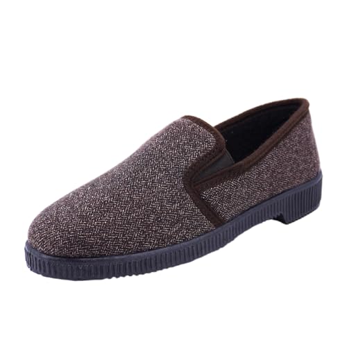 JOMIX Hausschuhe Herren Rutschfest mit Gummisohle Warme Pantoffeln Geschlossen Antirutsch für Winter Bequeme Slippers Mokassin ITU2517 Braun 41 von JOMIX