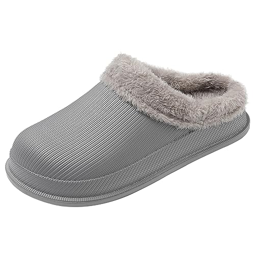 JOMIX Hausschuhe Herren Winter Bequeme Pantoffeln Warme Gefütterte Gummi Clogs Weiche Puschen Indoor (Grau Größe Klein 2 Nummern, 43 EU) von JOMIX