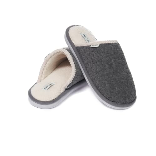 JOMIX Hausschuhe Herren Winter Warme Weiche Hausschuhe Pantoletten Bequeme Plüsch Memory Rutschfeste Slippers (Grau, 45 EU, MU9718) von JOMIX