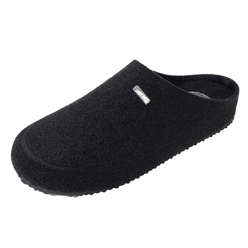 JOMIX Winter Hausschuhe Herren Warme Filz Pantoffeln Flache Slippers Elegante Filzclog Indoor Outdoor (Schwarz, 41 EU) von JOMIX