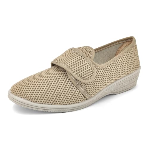 JOMIX Diabetiker Schuhe Sommer Gesundheitsschuhes Klettverschluss Hallux Valgus Schuhe Senioren Gesundheitsschuhe Damen-Hausschuhe Puschen Indoor (Beige 38 EU, ITD1892) von JOMIX