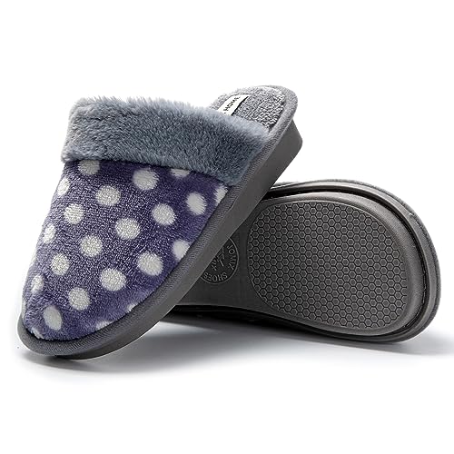 JOMIX Winter Hausschuhe Damen Warme Flauschige Pantoffeln Punkten Keilabsatz Slippers Puschen Indoor (Hellgrau, 40 EU) von JOMIX