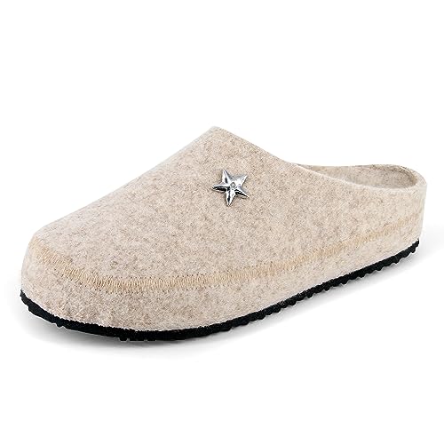 JOMIX Damen Clog Filzclog Winter Flache Pantoffeln Lässige Slippers Elegante Hausclog Hausschuhe Indoor Outdoor (Beige Größe Klein 1 Nummer, 41 EU) von JOMIX