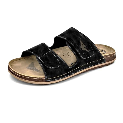 JOMIX Türkische Clogs Leder Pantoletten Herren Mädchen Strandschuhe Fussbettpantoffel Slip On (Schwarz, 43 EU, TU2003) von JOMIX