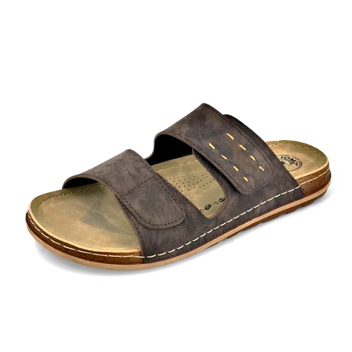 JOMIX Leder Pantoletten Herren Sandalen mit Weich Fußbett Jungen Sommer Leder Plattform Clogs Freizeit Sommerschuhe (Braun, 40 EU, TU2003) von JOMIX