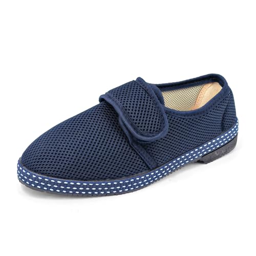 JOMIX Diabetiker Schuhe Herren Orthopädische Pantoffeln Sommer Senioren Hausschuhe mit Klettverschluss Atmungsaktiv Leichte Pantoletten mit Memory Foam Bequeme Slipper (Navy, 45 EU) von JOMIX