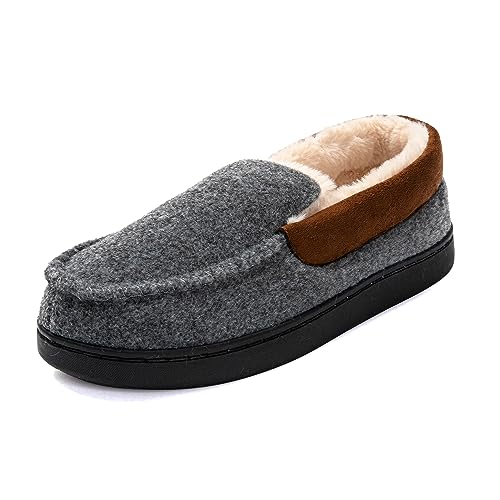 JOMIX Mokassin Hausschuhe Herren Winter Warme Filz Pantoffeln Plüsch Gefütterte Geschlossene Slippers Indoor (Hellgrau Größe Klein 1 Nummer, 46 EU) von JOMIX