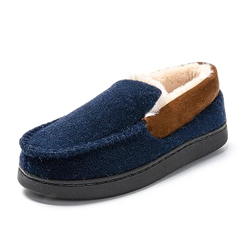 JOMIX Mokassin Hausschuhe Herren Winter Warme Filz Pantoffeln Plüsch Gefütterte Geschlossene Slippers Indoor (Navy Größe Klein 1 Nummer, 46 EU) von JOMIX